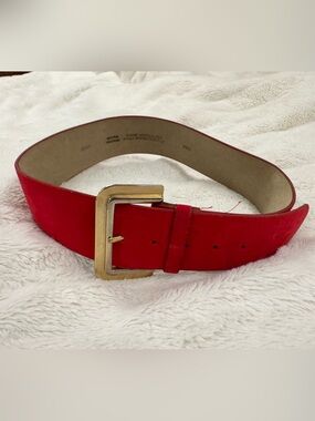 Vintage Red Suede Women's Belt with Gold Buckle